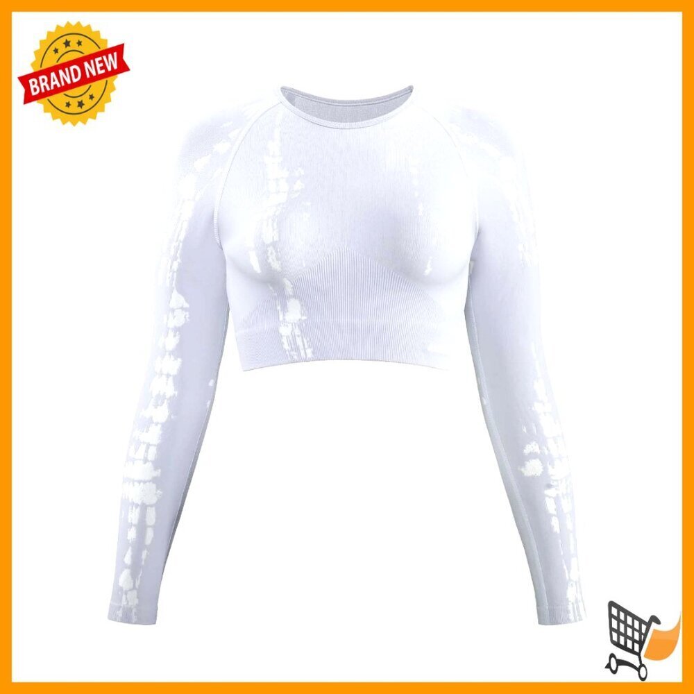 Seamless Long Sleeve Crop Top Crew Neck Athletic Yoga Workout Shirt